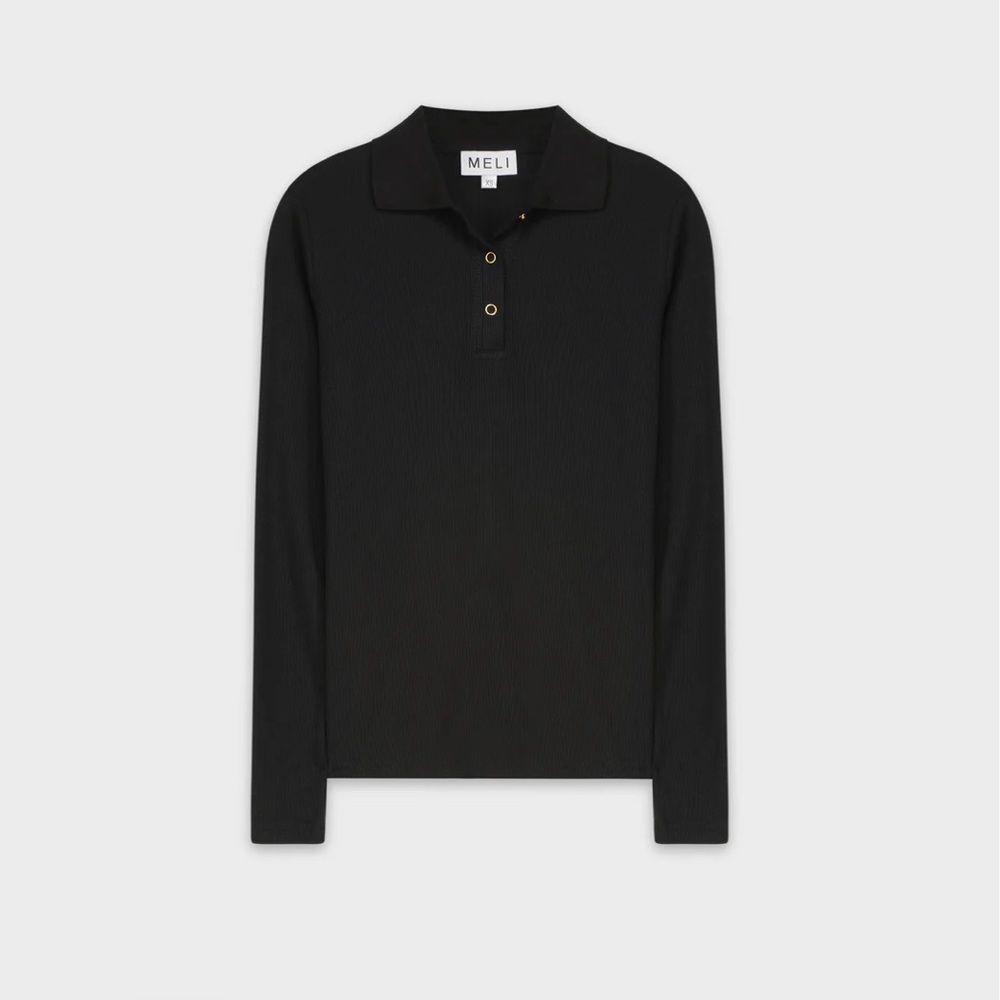 Meli by fame “RIBBED COLLAR T-SHIRT-BLACK” gold button detail